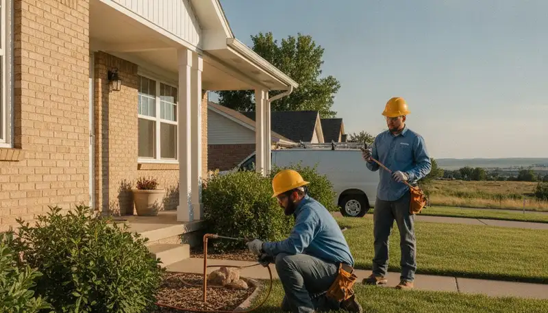 Emergency plumber repairing a leak in Aurora, CO for residential plumbing service