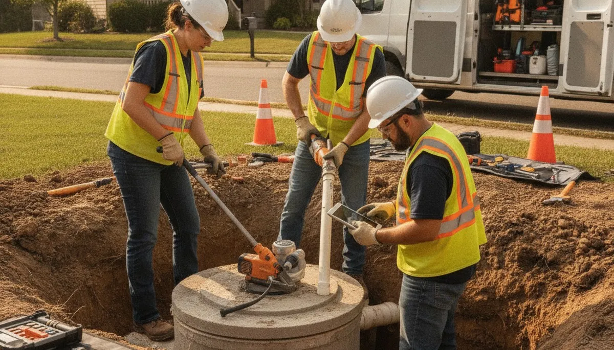 Aurora, CO plumber repairing septic system for emergency home service