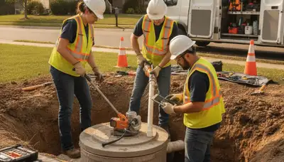 Aurora, CO plumber repairing septic system for emergency home service