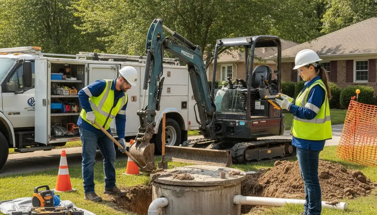 Septic repair service truck for Aurora, CO homes on a plumbing emergency call