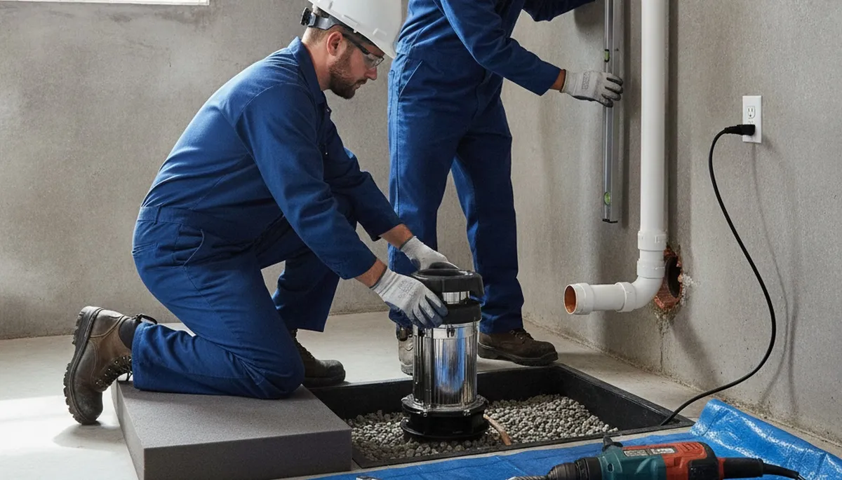 Aurora, CO plumber installing a sump pump to protect a home from water damage